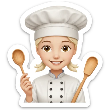 Young female baker – wearing white chef hat, holding a piping bag with cream

 sticker