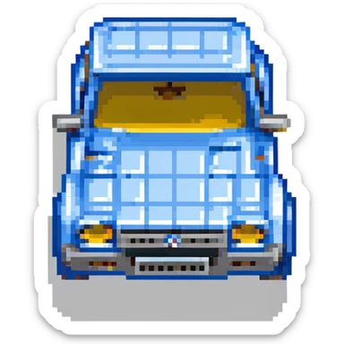 lego style Dacia car, front view, yellow and blue bricks sticker