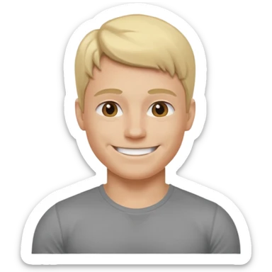 fais le meme blond, tee shirt gris mais musclé et fin qui sourie sticker