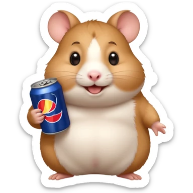 Funny cartoon-style fat hamster wide eyed with a can of redbull sticker