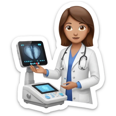 brown haired female doctor working an ultrasound machine sticker