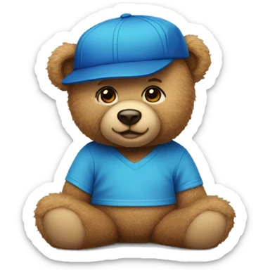 Teddy bear with blue t-shirt and blue shapka  sticker