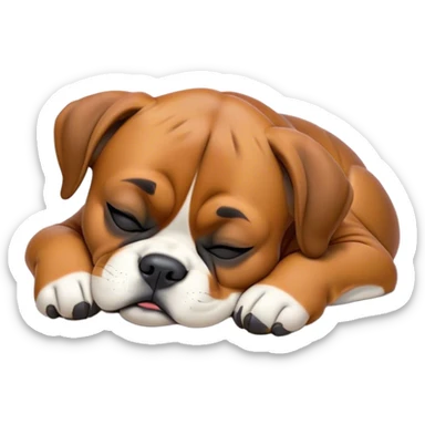 Cinematic cute Sleeping Boxer dog Portrait Emoji, cute and serene, with a stocky, adorable build and a smooth fur, eyes gently closed in peaceful slumber, Simplified yet irresistibly endearing features, highly detailed, glowing with a gentle, dreamy glow, high shine, relaxed and content, stylized with a touch of whimsy, bright and heartwarming, soft glowing outline, capturing the essence of a blissfully sleepy guardian, so comically serene it feels like it could roll out of the screen and snore with adorable charm! sticker
