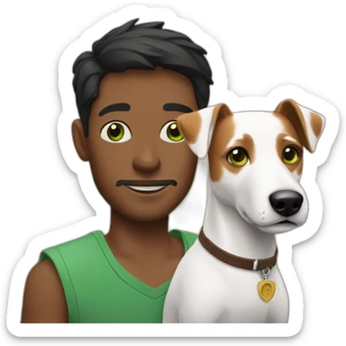 Man with green eyes with jack russell terrier dog sticker