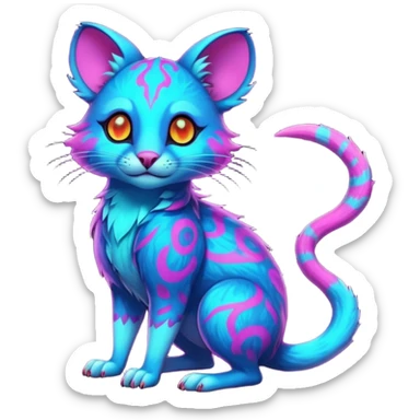 Exotic tropical lush Neon-colored fantasy feline-rodent-marsupial-critter-vernid-fursona animal creature full body with intricate markings  sticker