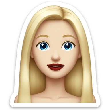 straight long blond hair and blue eyes with red lipstick sticker
