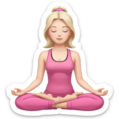 white woman in lotus position meditation yoga pose with closed eyes, relaxed face, wearing pink yoga outfit sticker