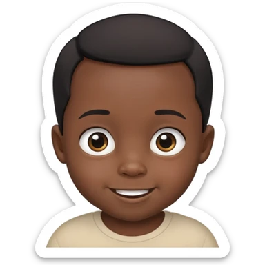 smiling face, toddler boy, African, big eyes, dark skin, black hair, no neck, no body sticker