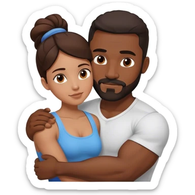 Black man with facial hair and muscles hug small brunette woman sticker