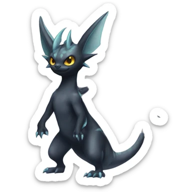 Black Edgy Ethereal Noivern-Vaporeon-Litten with fins as ears full body sticker