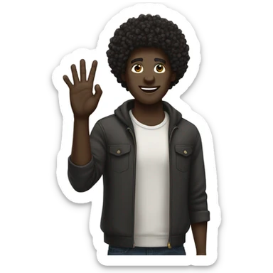 dark skin, black afro curly man Raising Hand, street wear style, twink, intricate face sticker