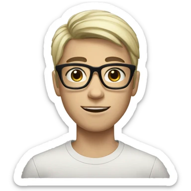 A white-skinned boy with black hair and black eyes, who wears glasses and his hair is fashionable, pointed upwards.  sticker