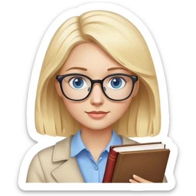 very blonde hair blue eyes teacher female holding books sticker