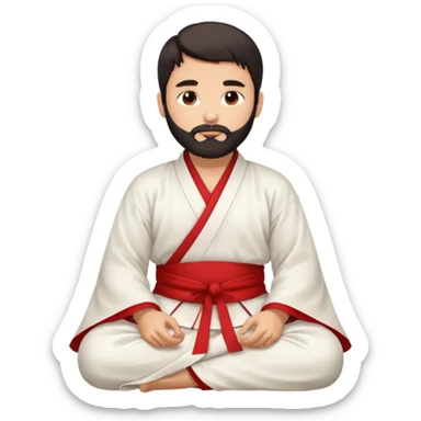 Beautiful man with lightly tan skin and dark beard in white and red Hanfu sitting on the ground sticker