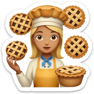 Baking community humanless avatar in vibrant style illustration. Pie, cookie, and muffin warm golden tones, simple shapes, flat design, high contrast. sticker