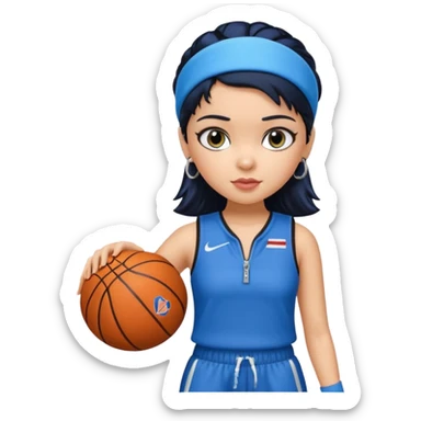 generate a pretty bratz that looks like Kajol- bollywood actress
 Wearing a blue zipper with short blackhair and a blue hairband. Carrying a basketball sticker