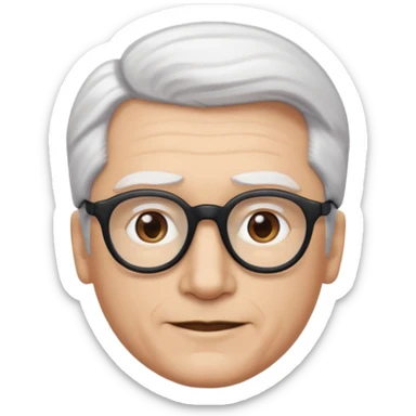 A man emoji with light skin, white hair styled in thick, swept-back waves, straight dark eyebrows, brown eyes behind black-framed glasses, an oval-shaped face, a small nose, and a subtle smile with no facial hair. sticker