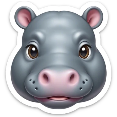 Cinematic Cute Hippo Portrait Emoji, Head tilted playfully and inquisitively, featuring a glossy slate-gray hide with a gentle sheen and round, sparkling eyes filled with curious charm, Simplified yet irresistibly adorable features, highly detailed, glowing with a warm, friendly glow, high shine, affectionate and serene, stylized with a touch of aquatic whimsy, bright and endearing, soft glowing outline, capturing the essence of a mischievous yet loving hippo, so playful it feels like it could splash out of the screen and into your arms! sticker