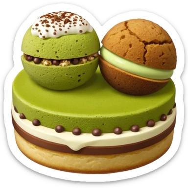 biscuit balls with matcha/chocolate/tiramisu topping + crumbs topping sticker