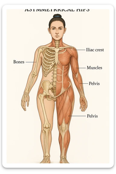 Donna vista anatomicamente con fianchi asimmetrici sticker