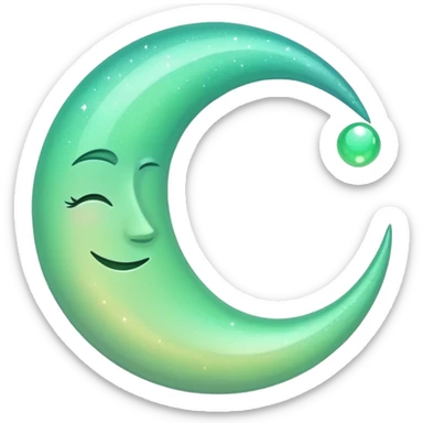 sparkly glossy pastel green-gradient crescent moon with extra shimmer sticker