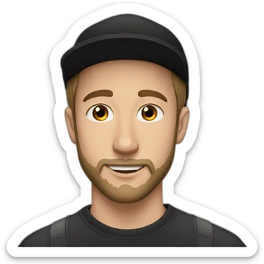 young white man with long hair, a black cap and a black beard. he wears earrings sticker