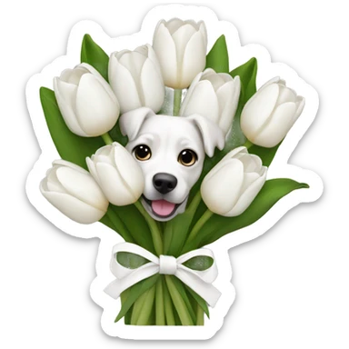 white tulip bouquet with dog sticker