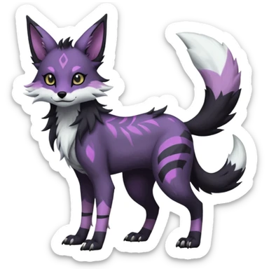 Kawaii dark black purplish blackish edgy fantasy ethereal feline-vernid-sergal-monster-furret-Lycanroc-umbreon-fursona animal creature full body with intricate markings  sticker