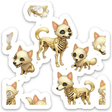 Black iridescent dog fox zombie skeleton gold mechanical nebula galaxy stars flowers fairy lights vintage sticker