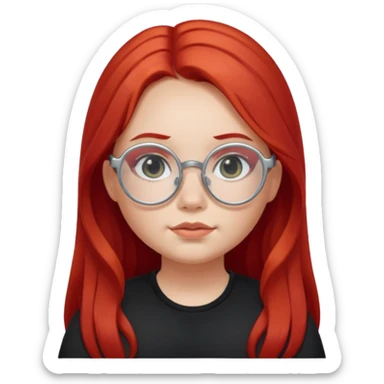 girl with chubby cheeks, long red hair, and silver glasses. Black clothes sticker