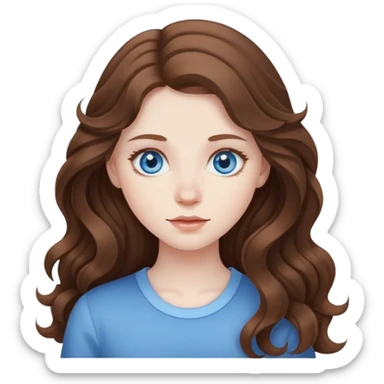 A brown haired girl with blue eyes and pale skin, and wavy long hair sticker