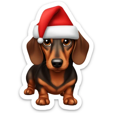 Brown Daschund with a red Santa hat on sticker