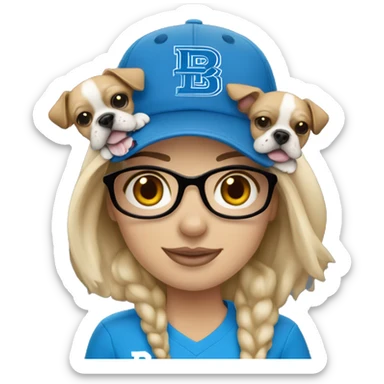 A blonde haired girl wearing a Detroit Lions hat and holding a Boston terrier sticker