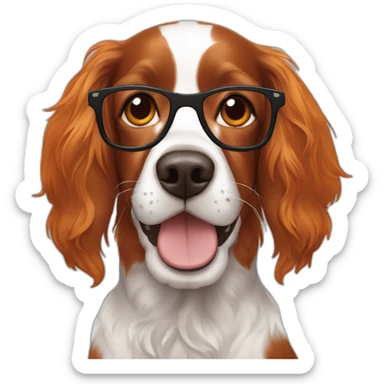 Springer spaniel with man and girl orange hair with glasses sticker