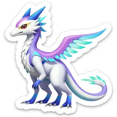 Colorful scaly flurry iridescent shiny bioluminescent translucent luminescent neon pastel bright pale Latias-Sergal-Vernid-Lombax-Renamon-Zeraora-Bastet-Fakémon-hybrid-fusion-creature, full body sticker