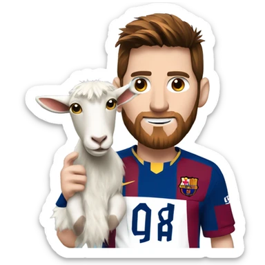 Messi holding a goat, redish hair redish beard, blue eyes sticker