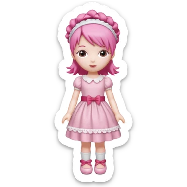 Isolated detaile illustration incredibly raspberry torte doll figurine full body with pink hair and a raspberry hairband sticker