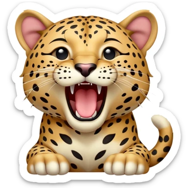 cinematic-realistic-yawning-young cute jaguar-portrait-emoji,-head-tilted-slightly-with-a-dramatic,-wide-open-yawn,-showcasing-a-lithe,-graceful-build-with-distinctive-rosette-patterns-and-sleepy,-half-closed-eyes,-simplified-yet-irresistibly-adorable, realistic sticker
