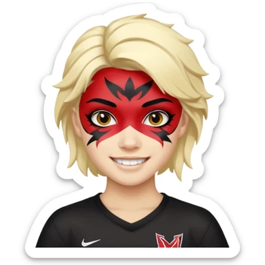 A black hair teen supporter with bold full-face paint, smiling with fierce team spirit. blonde hair sticker