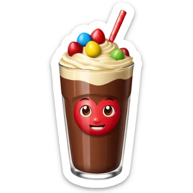 Un vaso cubierto de chocolate que arriba se vea crema batida varias fresas y mym sticker