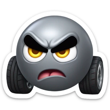 Metal cute mad Kirby Gray ball driving on 4 car wheels with mad eyebrows game sticker