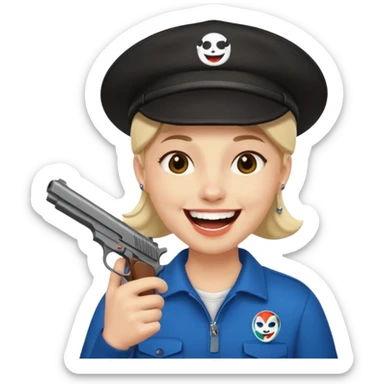 Este emoji 😂 de risa pero con gorro del equipo colo colo y una pistola en la mano sticker