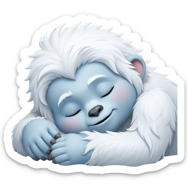 Meme-Worthy Cute Sleeping Yeti Portrait Emoji, with a charming, fluffy, snow-dusted figure in gentle whites and cool blues, head resting in blissful, serene slumber with closed, peaceful eyes and a small, contented smile, simplified yet irresistibly adorable, highly detailed with a soft frosty outline that captures the tender drowsiness of a yeti drifting into snowy dreams! sticker