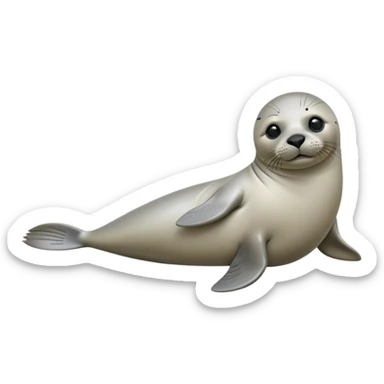 cinematic-seal-realistic-full-body-lounging-emoji,-sleek-body-stretched,-short-smooth-fur-glinting-in-the-sea-breeze,-flippers-tucked-comfortably-beneath-its-body,-large-dark-eyes-filled-with-playful-curiosity sticker