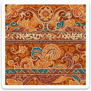 Cinematic Realistic Indonesian Batik Pop Culture Emoji, showcasing intricate, colorful batik patterns rendered with detailed textures and vibrant, cultural lighting. sticker