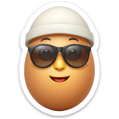 a funny, proud cartoon-style egg character wearing sunglasses and a small fan cap , solid orange background. sticker