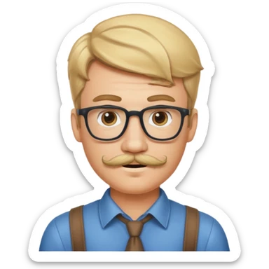 Nerdy dirty blonde guy with mustache sticker