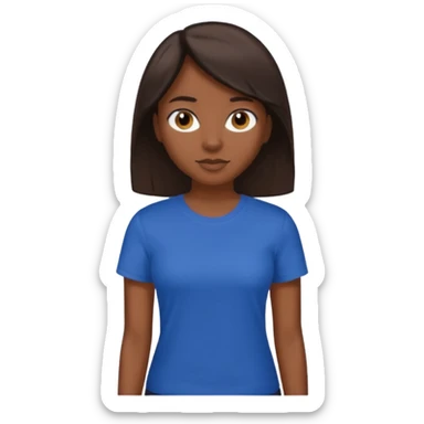  Una donna con una maglietta a mezze maniche blu scuro, i capelli lisci,lunghi,castani scuro e gli  occhi marroni sticker