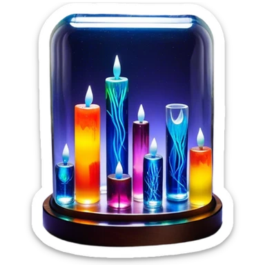 Create an icon that represents decorative arts using epoxy resin in tubes. The design should feature colorful tubes of resin, including fluorescent resin tubes, with visible drops or strokes of resin being applied to create intricate designs. Include examples of finished resin jewelry or decorative pieces, such as pendants, rings, or abstract art. The composition should feel vibrant and artistic, highlighting the creative and glowing nature of resin crafting. The background should be transparent. sticker