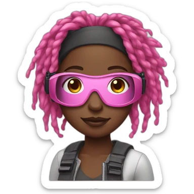 black girl with pink locs wearing VR headset sticker